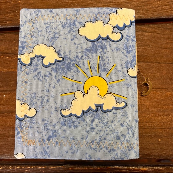 Handmade Mini Sewn Journal Clouds Floral Blank Pages 1 Signature Small Journal - Picture 2 of 12